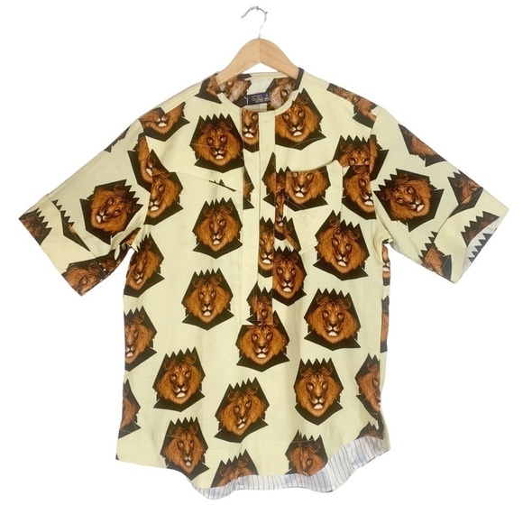 Vintage Camisaria Moderna 1960s Lion Print Shirt Size Small - Picture 1 of 9